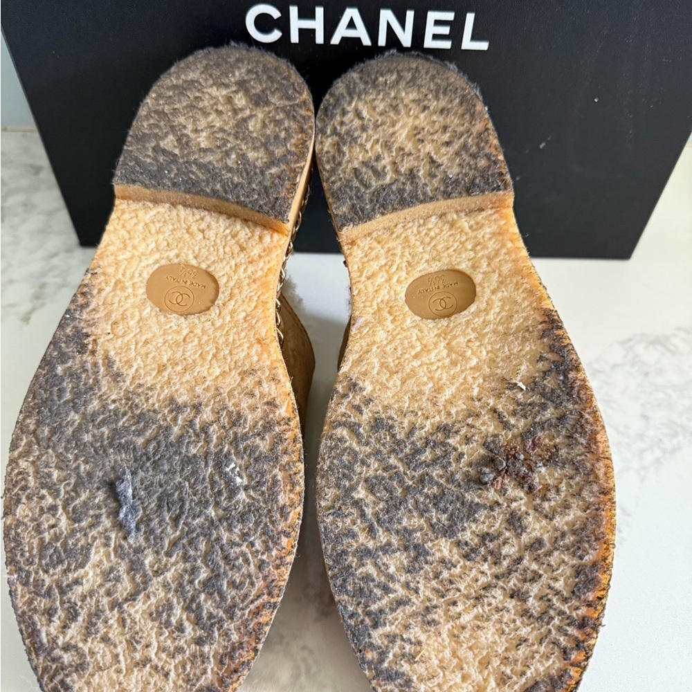 Chanel 2018 Interlocking CC Logo Sherling Mules Women's 36.5 6.5 Brown Black - Picture 13 of 16